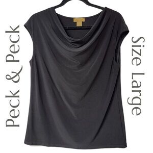 Peck & Peck - WEEKEND Black Cowl Neck Sleeveless Top - Size Large